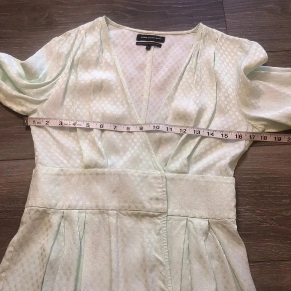 Something Navy Jacquard Wrap Surplice Peplum Mint Green Vneck Blouse Size Small - Picture 8 of 10